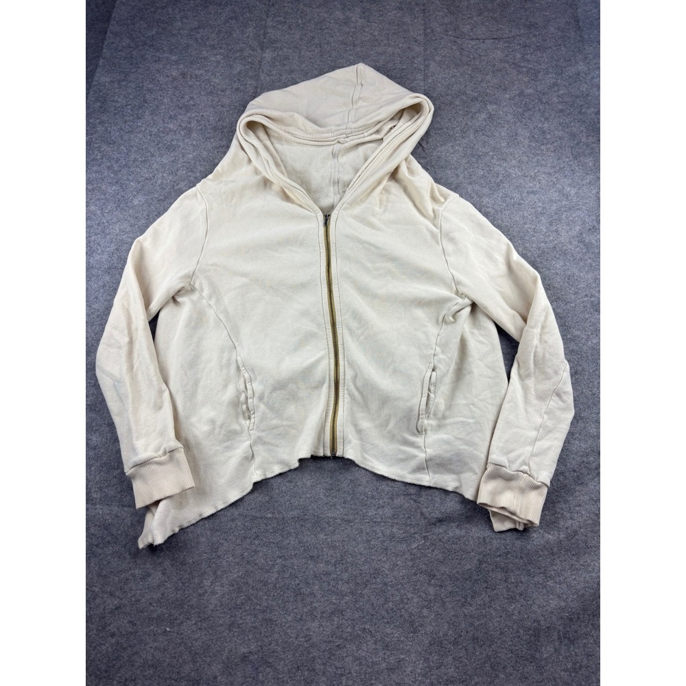 We The Free People Cream Zip Up Hoodie Asymmetrical Cropped Sweatshirt Boho XS